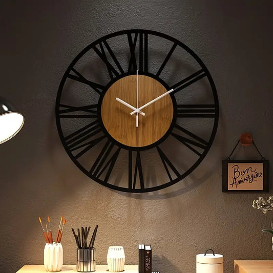 Iron Wood Roman Wall Clock